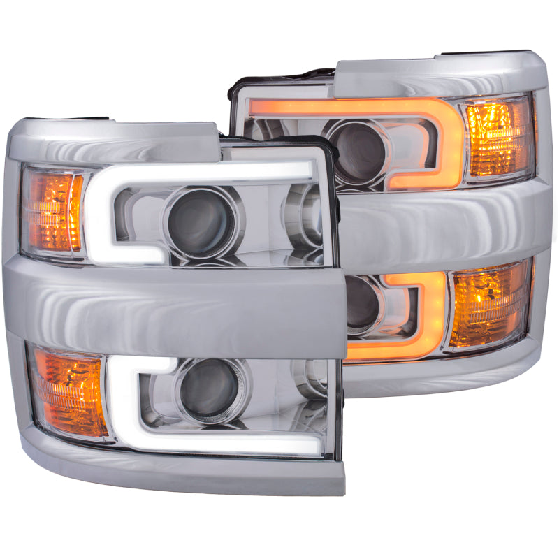 ANZO Projector Headlights 15-17 Chevrolet Silverado 2500HD / 3500HD Chrome w/ Chrome Rim.
