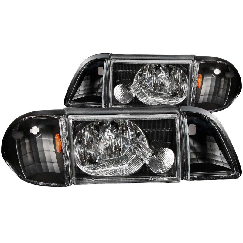 ANZO 1987-1993 Ford Mustang Crystal Headlights Black w/ Corner Lights 3pc.
