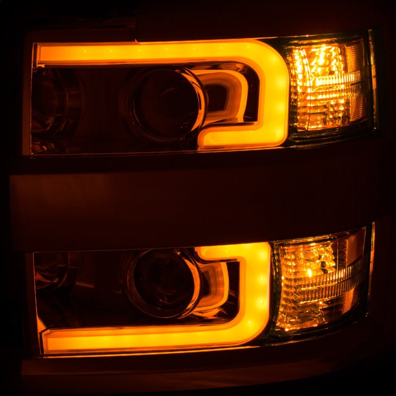 ANZO Projector Headlights 15-17 Chevrolet Silverado 2500HD / 3500HD Chrome w/ Chrome Rim.