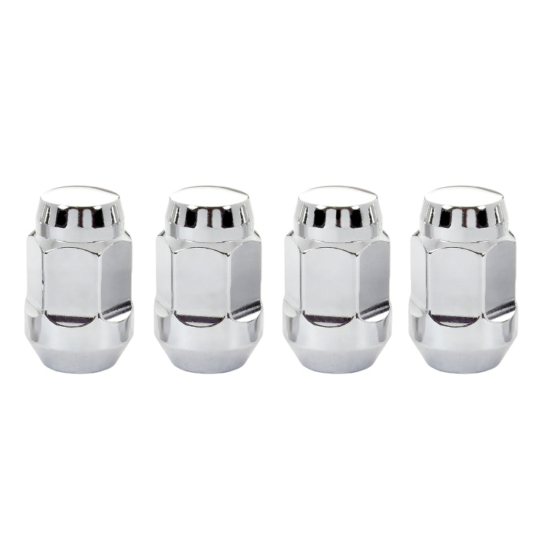 McGard Hex Lug Nut (Cone Seat Bulge Style) M12X1.5 / 3/4 Hex / 1.45in. Length (4-Pack) - Chrome.