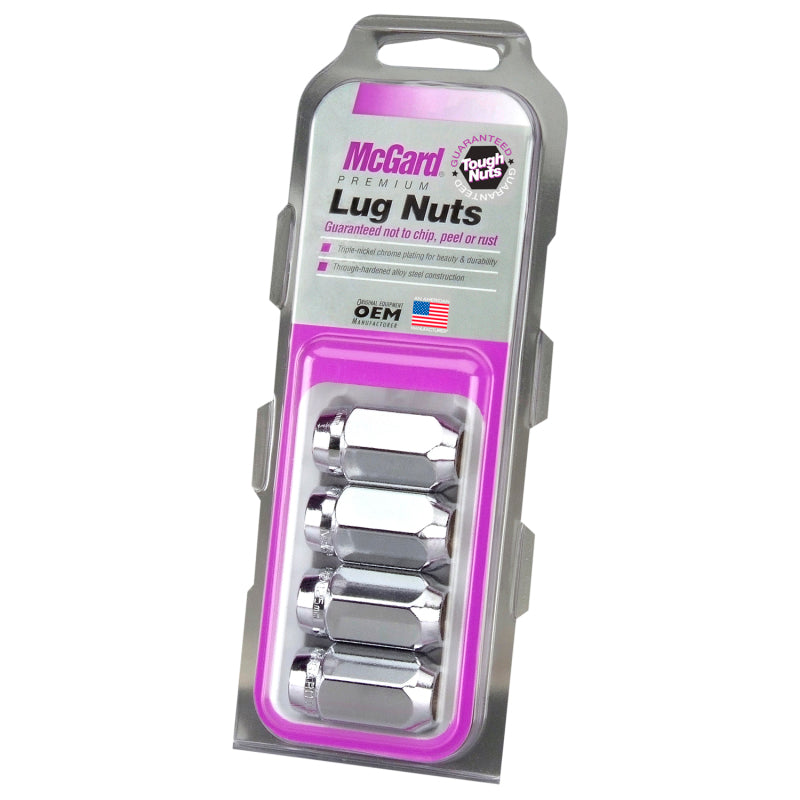 McGard Hex Lug Nut (Cone Seat) M12X1.25 / 13/16 Hex / 1.28in. Length (4-Pack) - Chrome.