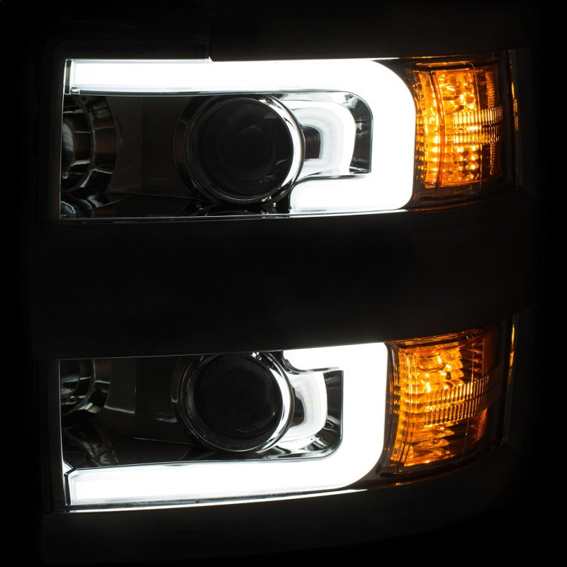 ANZO Projector Headlights 15-17 Chevrolet Silverado 2500HD / 3500HD Chrome w/ Chrome Rim.