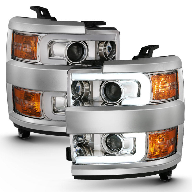ANZO 2015-2016 Chevrolet Silverado Projector Headlights w/ Plank Style Design Chrome w/ Amber.