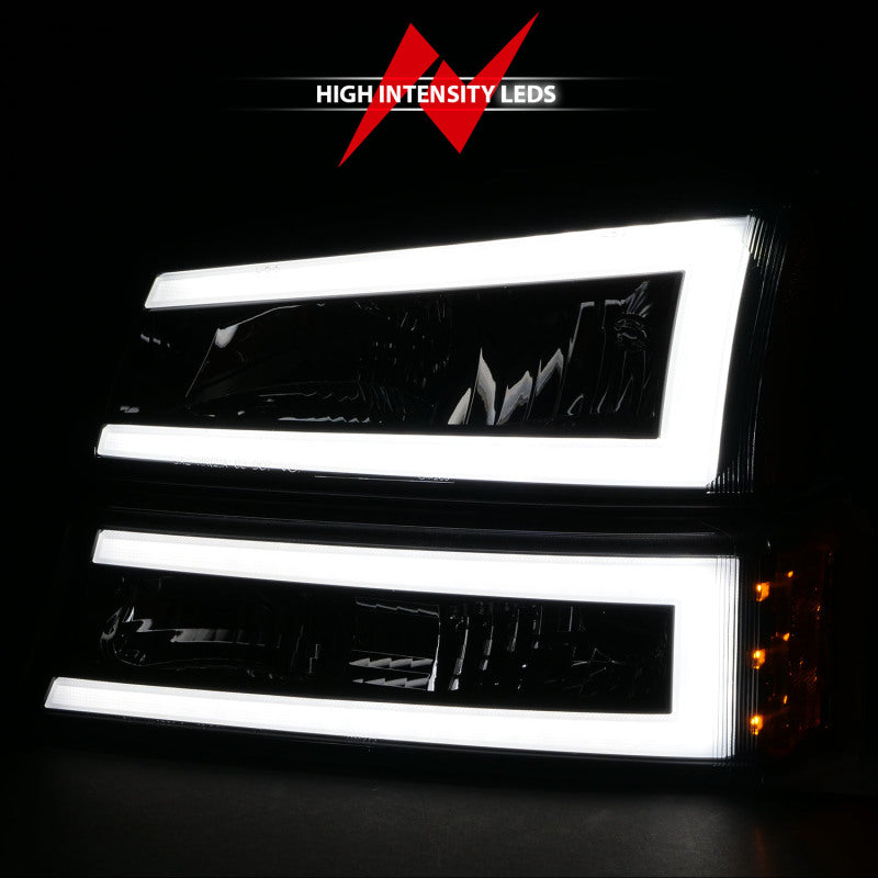 ANZO 2003-2006 Chevrolet Silverado 1500 Crystal Headlights w/ Light Bar Black Housing.