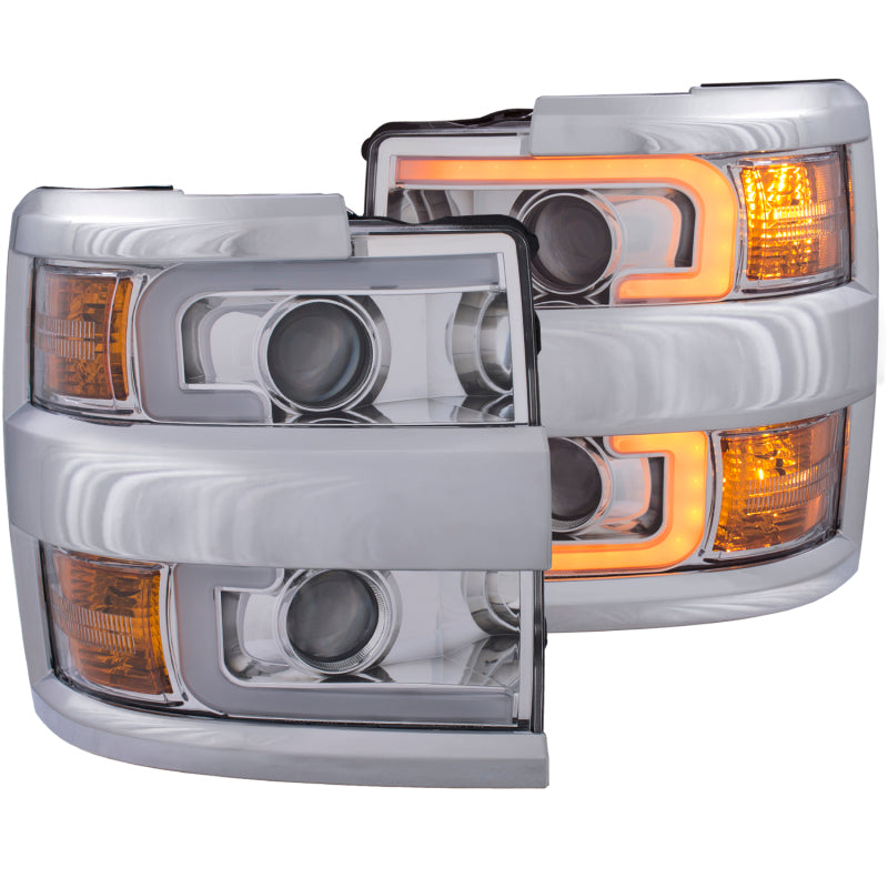 ANZO Projector Headlights 15-17 Chevrolet Silverado 2500HD / 3500HD Chrome w/ Chrome Rim.
