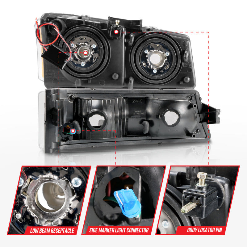 ANZO 2003-2006 Chevrolet Silverado 1500 Crystal Headlights w/ Light Bar Black Housing.