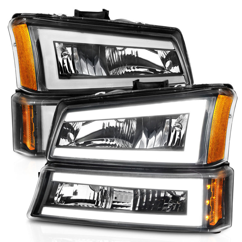 ANZO 2003-2006 Chevrolet Silverado 1500 Crystal Headlights w/ Light Bar Black Housing.