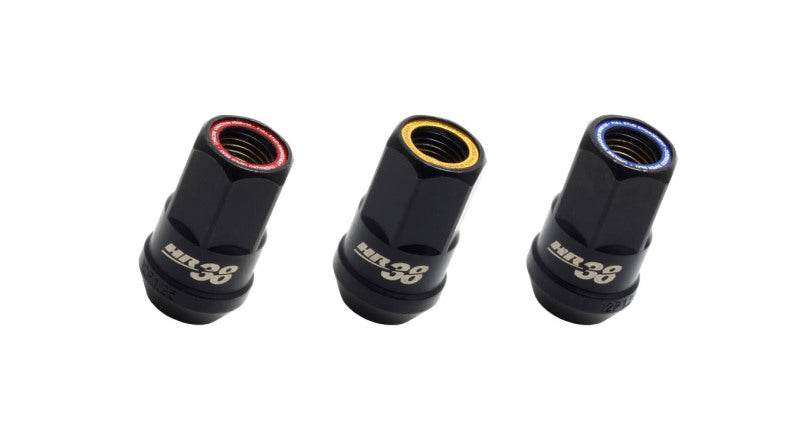 Wheel Mate Muteki HR38 Open End Lug Nuts 12x1.25 Black Chrome / Yellow Ring.