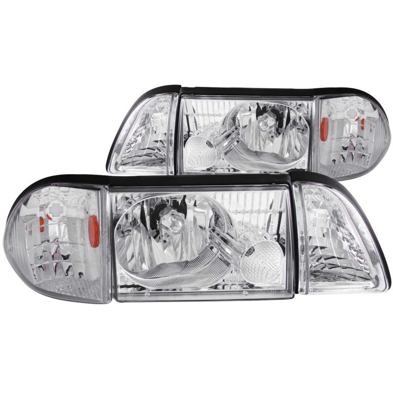 ANZO 1987-1993 Ford Mustang Crystal Headlights Chrome w/ Corner Lights 2pc.