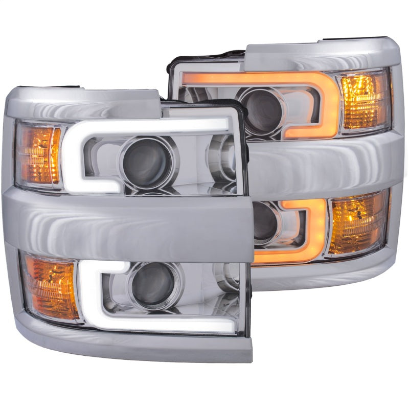 ANZO Projector Headlights 15-17 Chevrolet Silverado 2500HD / 3500HD Chrome w/ Chrome Rim.