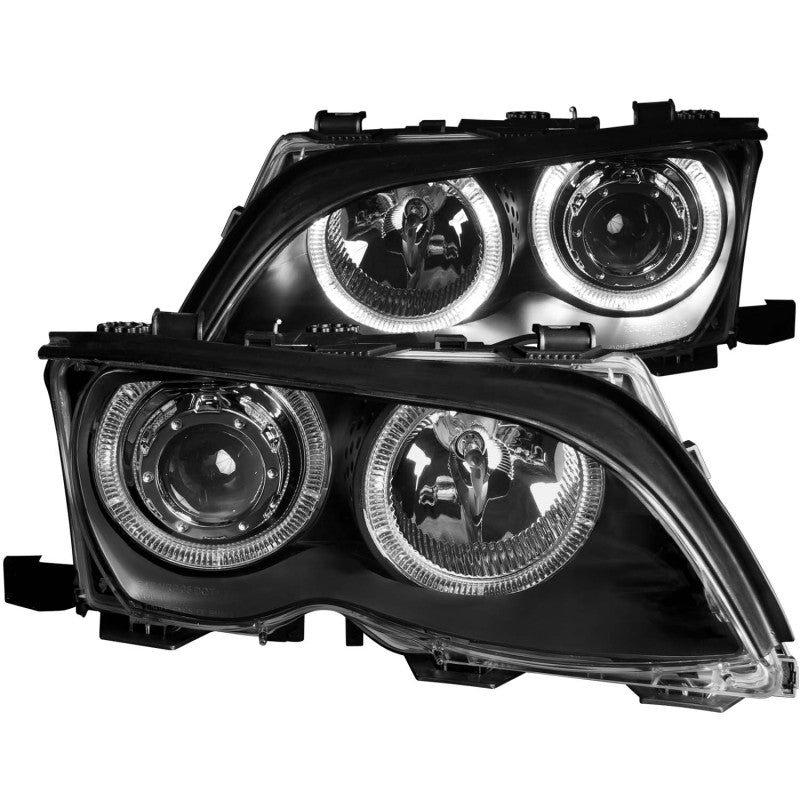 ANZO 2002-2005 BMW 3 Series E46 Projector Headlights w/ Halo Black.