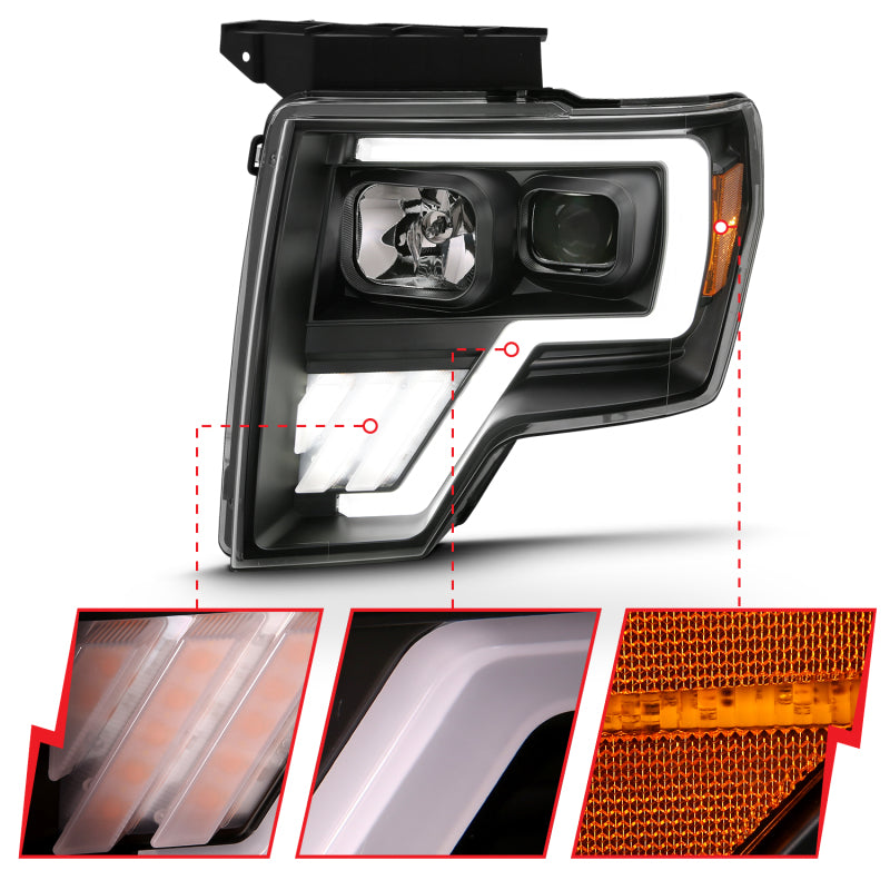 ANZO 2009-2013 Ford F-150 Projector Light Bar G4 Switchback H.L.Black Amber.