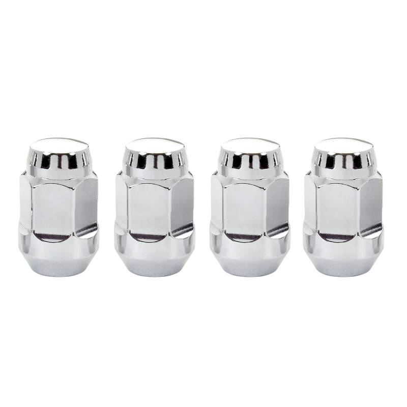 McGard Hex Lug Nut (Cone Seat Bulge Style) M12X1.5 / 3/4 Hex / 1.45in. Length (4-Pack) - Chrome.
