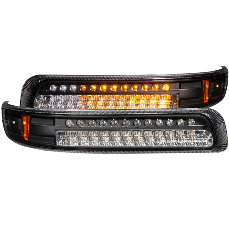 ANZO 1999-2002 Chevrolet Silverado 1500 LED Parking Lights Black w/ Amber Reflector.