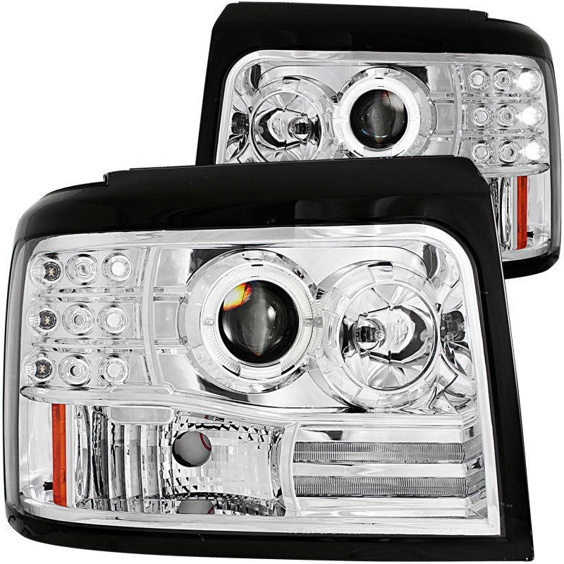 ANZO 1992-1996 Ford F-150 Projector Headlights w/ Halo Chrome w/ Side Markers and Parking Lights.