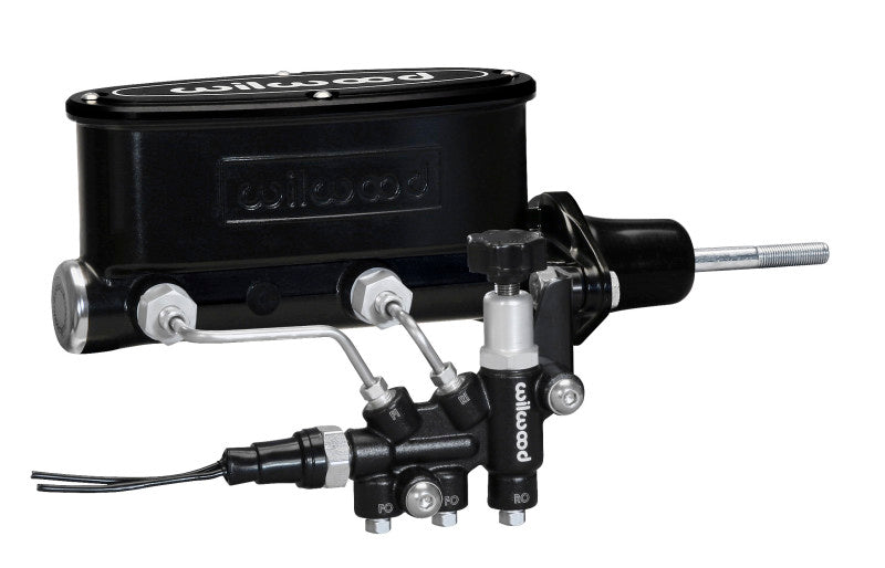 Wilwood HV Tandem M/C Kit w L/H Bracket & Prop Valve - 15/16in Bore Black-W/Pushrod.