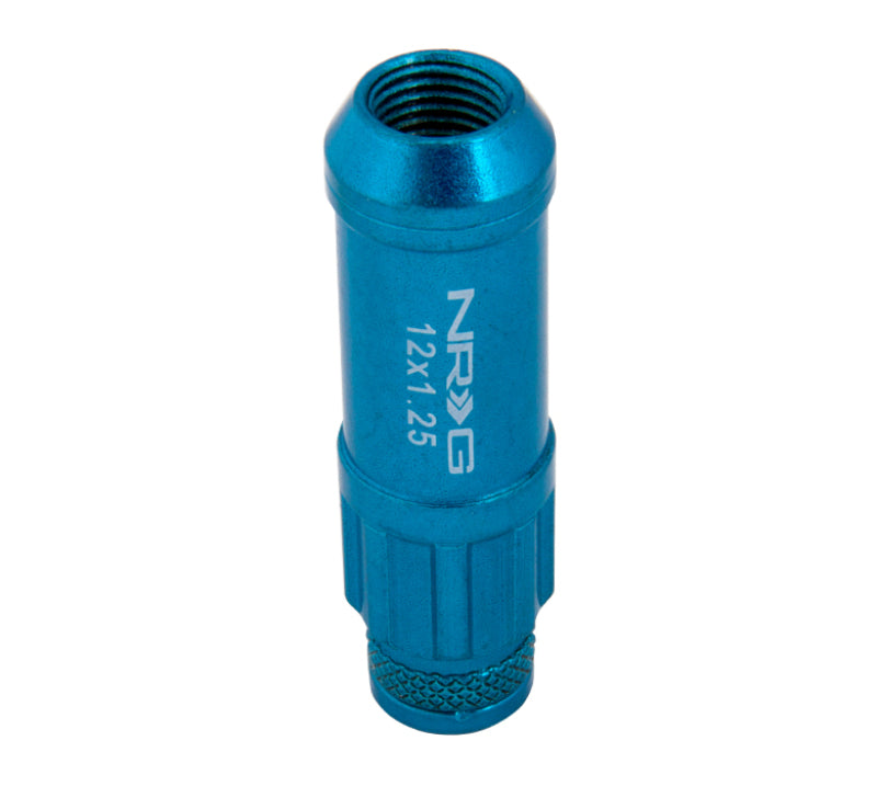 NRG 700 Series M12 X 1.25 Steel Lug Nut w/Dust Cap Cover Set 21 Pc w/Locks & Lock Socket - Blue.