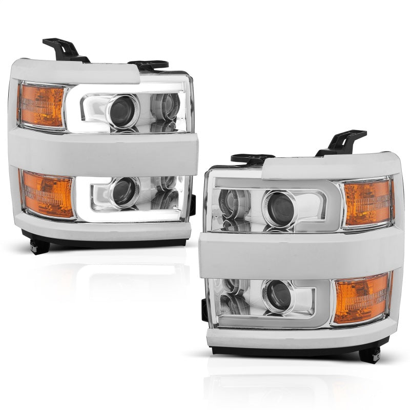 ANZO Projector Headlights 15-17 Chevrolet Silverado 2500HD / 3500HD Chrome w/ Chrome Rim.