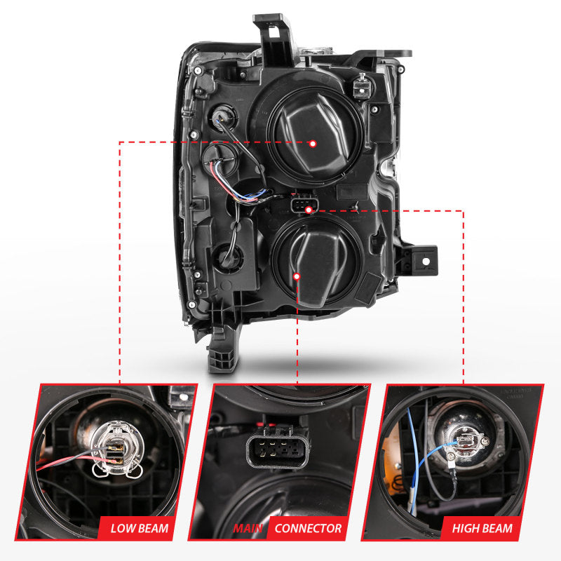 ANZO 2015-2016 Chevrolet Silverado Projector Headlights w/ Plank Style Design Chrome w/ Amber.