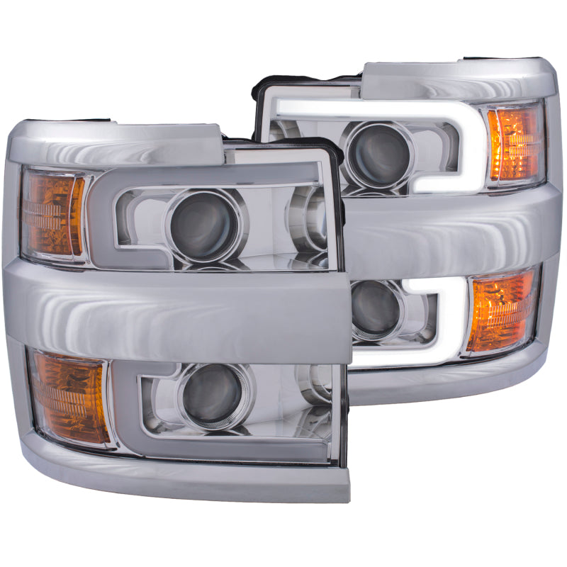 ANZO Projector Headlights 15-17 Chevrolet Silverado 2500HD / 3500HD Chrome w/ Chrome Rim.