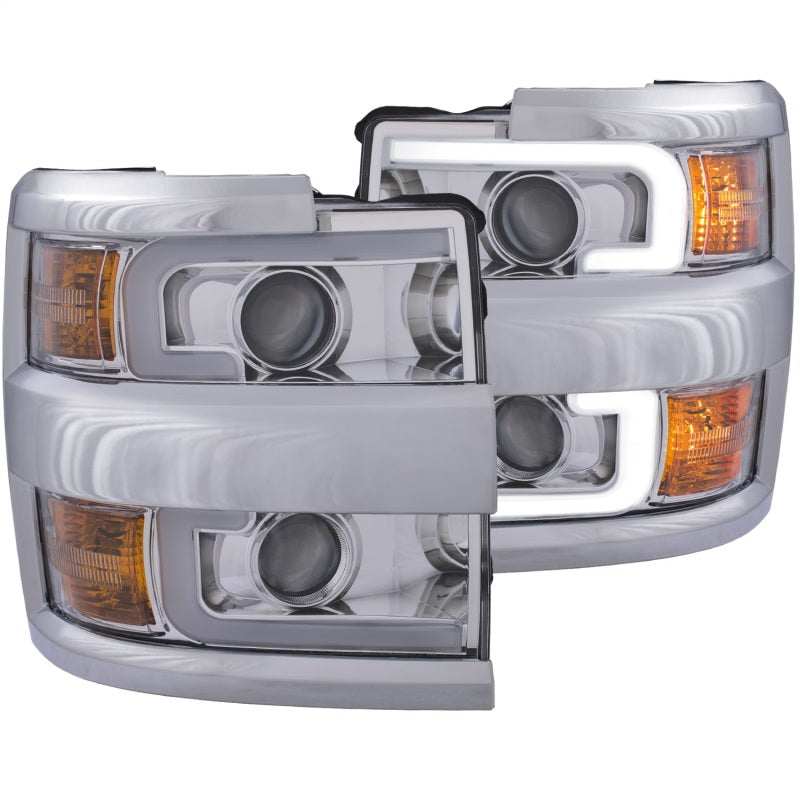 ANZO Projector Headlights 15-17 Chevrolet Silverado 2500HD / 3500HD Chrome w/ Chrome Rim.