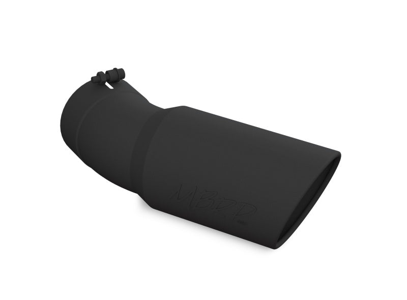 MBRP Universal Tip 6in OD 5in Inlet 15.5in Length 30 Deg Bend Angled Rolled End Black.
