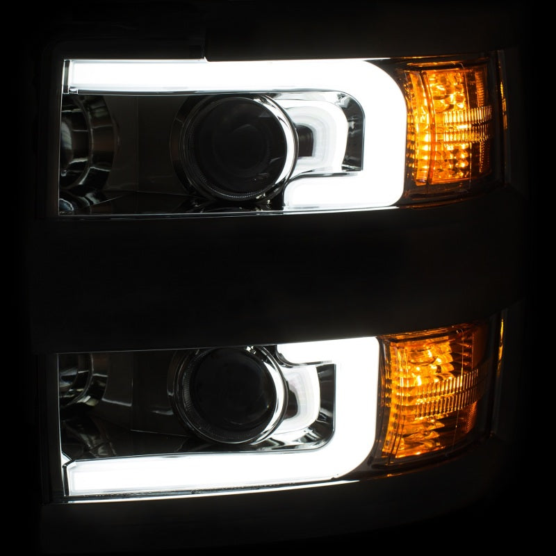 ANZO 2015-2016 Chevrolet Silverado Projector Headlights w/ Plank Style Design Chrome w/ Amber.