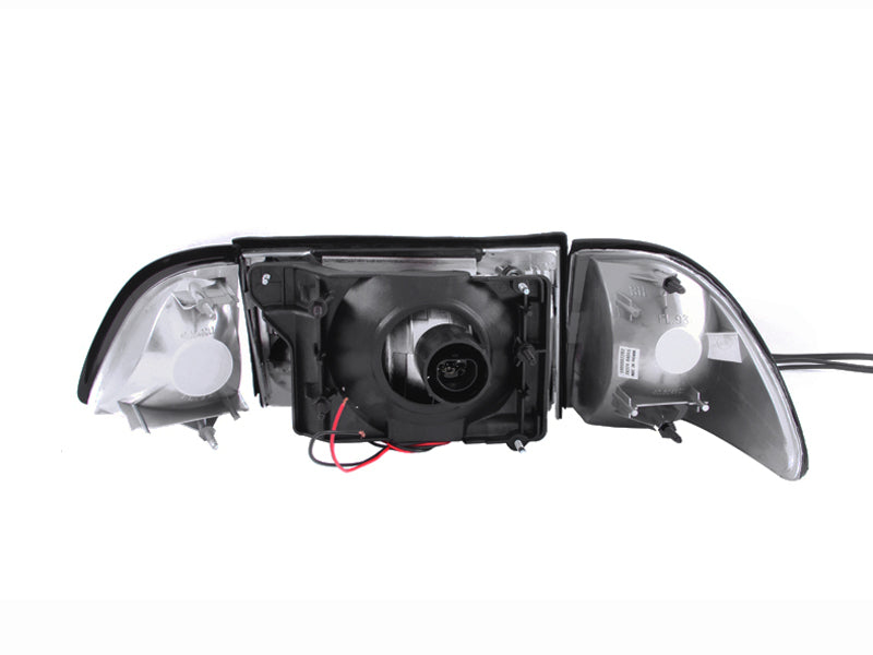 ANZO 1987-1993 Ford Mustang Crystal Headlights Black w/ Corner Lights 3pc.