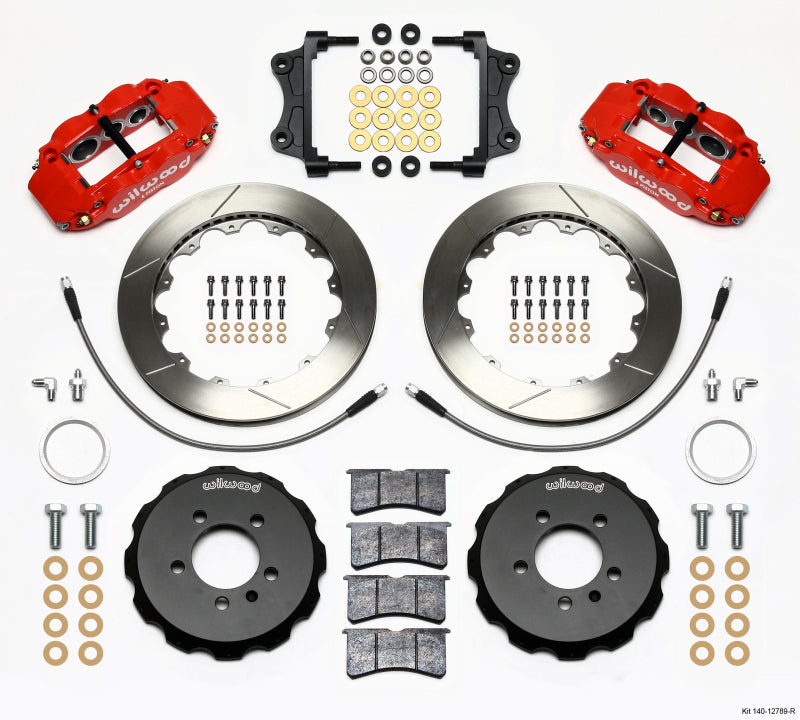 Wilwood Narrow Superlite 6R Front Hat Kit 12.88in Red 06-12 Volkswagen GTI w/ Lines.