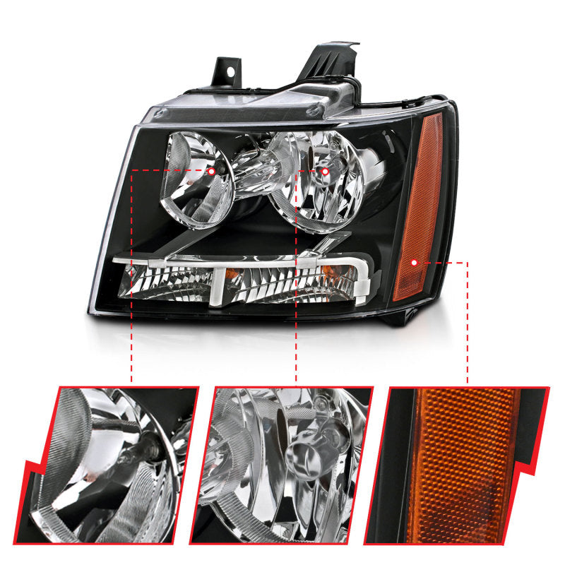 ANZO 2007-2014 Chevrolet Tahoe/Suburban Crystal Headlights Black.