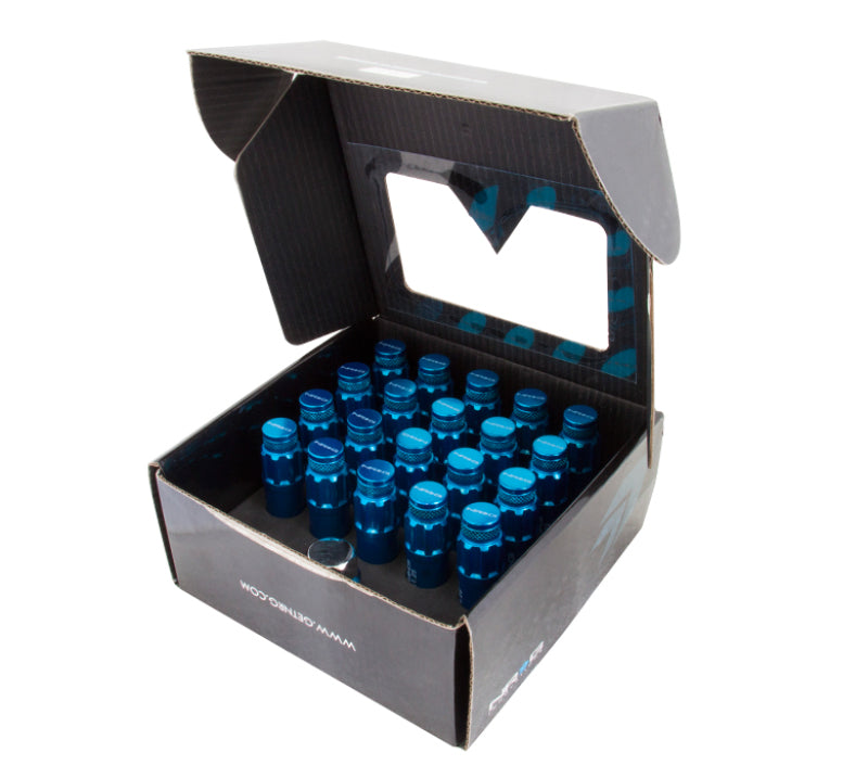 NRG 700 Series M12 X 1.25 Steel Lug Nut w/Dust Cap Cover Set 21 Pc w/Locks & Lock Socket - Blue.