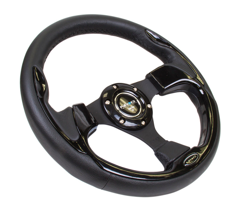 NRG Reinforced Steering Wheel (320mm) Blk w/Gloss Black Trim.