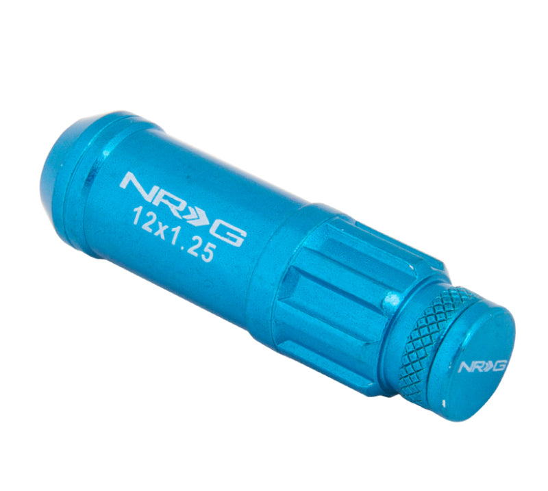 NRG 700 Series M12 X 1.25 Steel Lug Nut w/Dust Cap Cover Set 21 Pc w/Locks & Lock Socket - Blue.