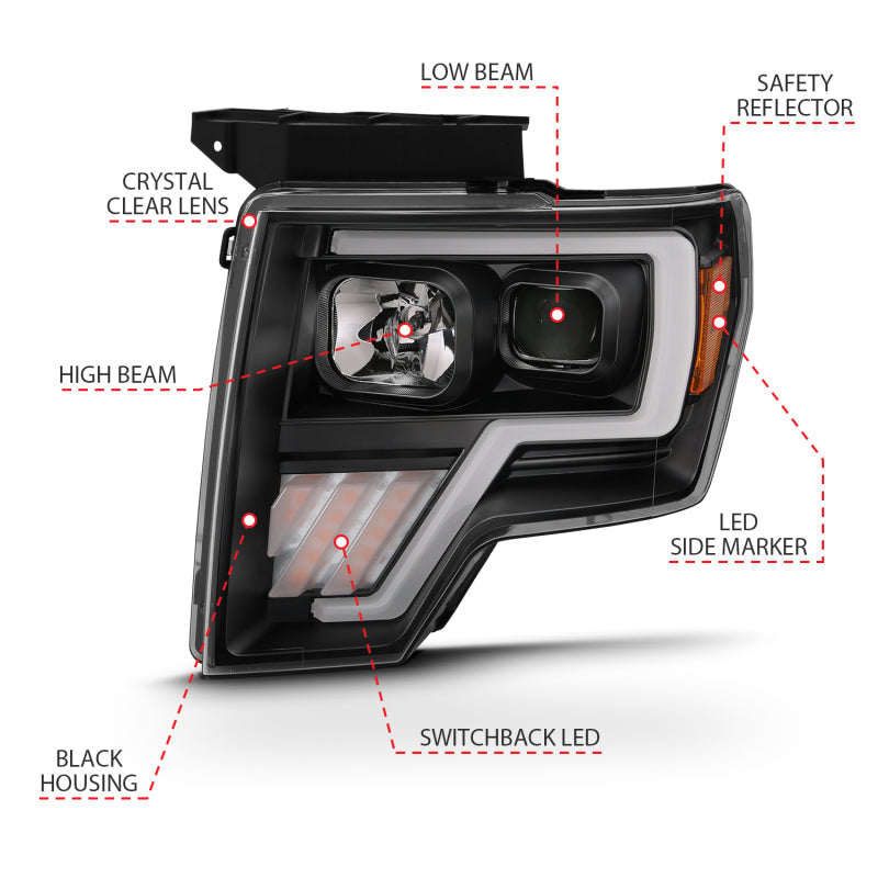 ANZO 2009-2013 Ford F-150 Projector Light Bar G4 Switchback H.L.Black Amber.