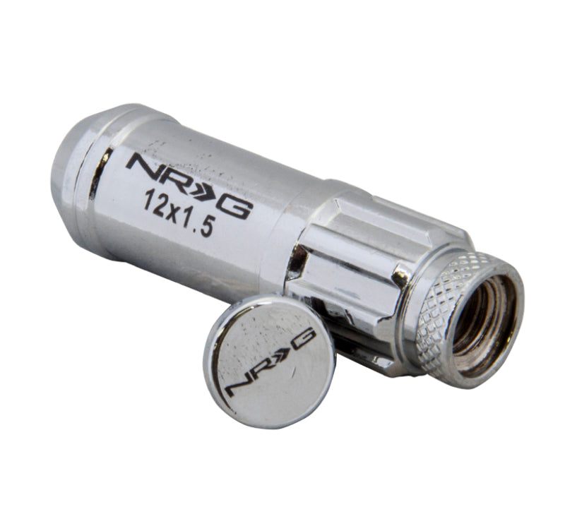 NRG 700 Series M12 X 1.5 Steel Lug Nut w/Dust Cap Cover Set 21 Pc w/Locks & Lock Socket - Silver.