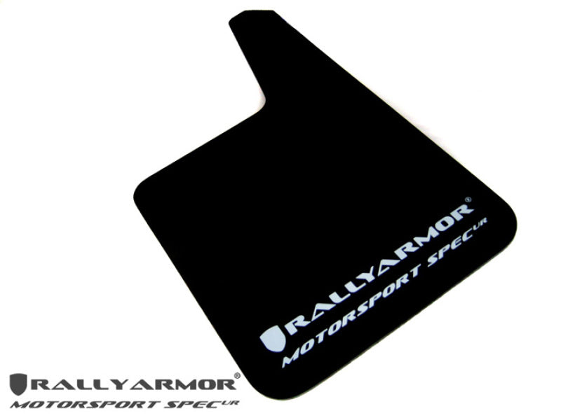 Rally Armor Universal Fitment (no hardware) Motorsport Spec Black Urethane Mud Flap w/ White Logo.