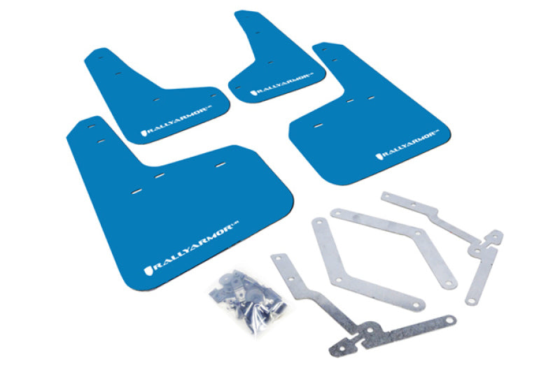 Rally Armor 12-18 Ford Focus SE/ST/RS UR Nitrous Blue Mud Flaps w/ White Logo.