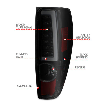 ANZO 2004-2012 Chevrolet Colorado/ GMC Canyon LED Tail Lights w/ Light Bar Black Housing Smoke Lens.