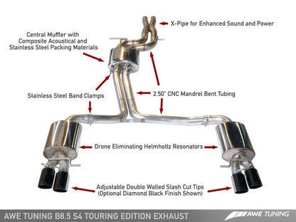 AWE Tuning Touring Catback Exhaust - Diamond Black 102MM Tips | 3010-43012