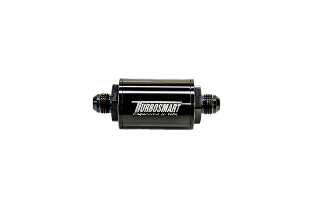 Turbosmart FPR Billet Inline Fuel Filter 1.75in OD 3.825in Length AN-6 Male Inlet - Black.