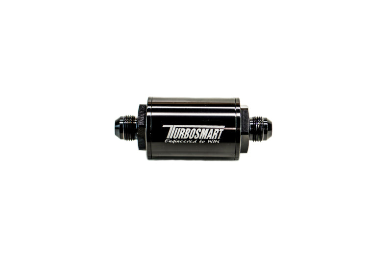Turbosmart FPR Billet Inline Fuel Filter 1.75in OD 3.825in Length AN-6 Male Inlet - Black.