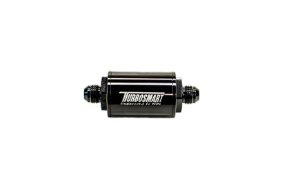 Turbosmart FPR Billet Inline Fuel Filter 1.75in OD 3.825in Length AN-8 Male Inlet - Black.