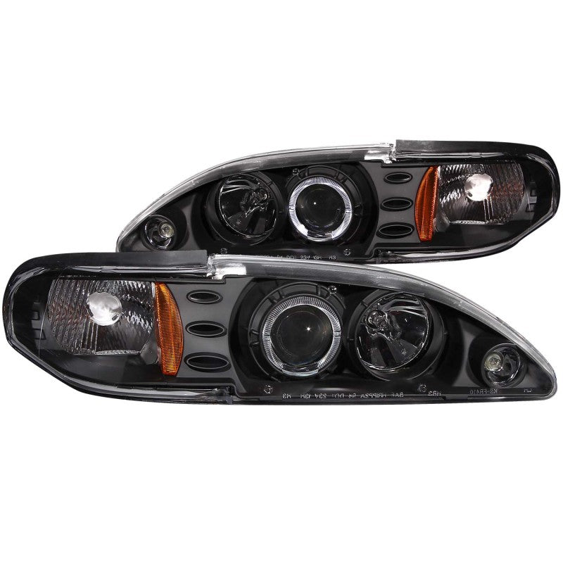 ANZO 1994-1998 Ford Mustang Projector Headlights w/ Halo Black 1pc.