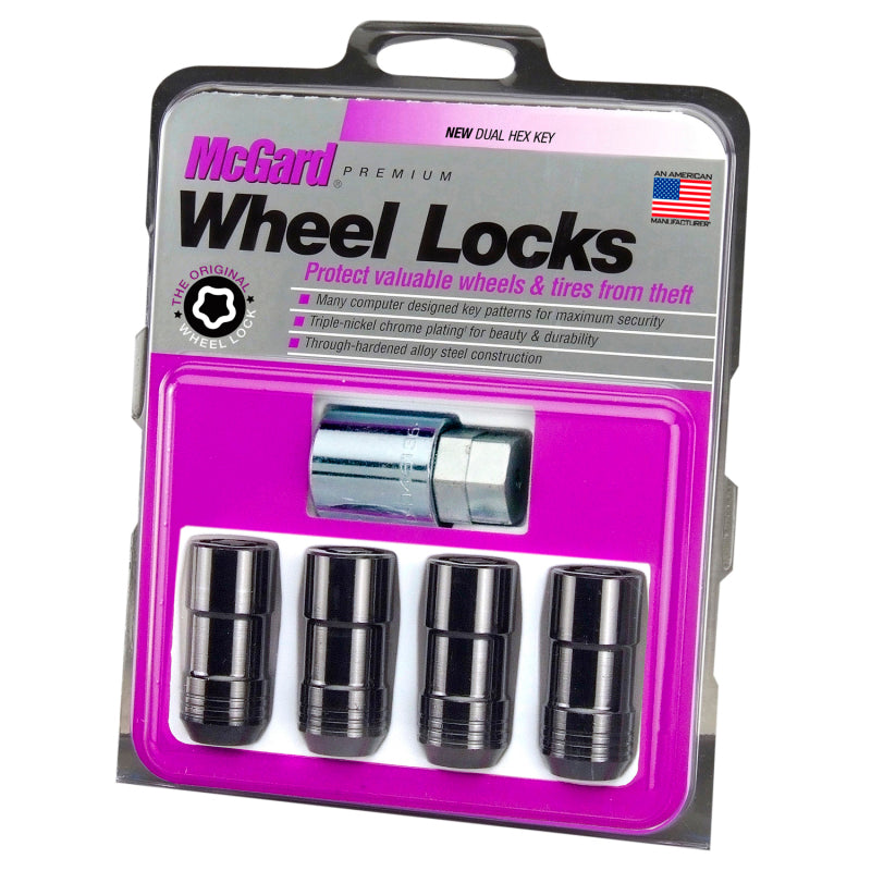 McGard Wheel Lock Nut Set - 4pk. (Cone Seat) M14X1.5 / 21mm & 22mm Dual Hex / 1.965in. L - Black.