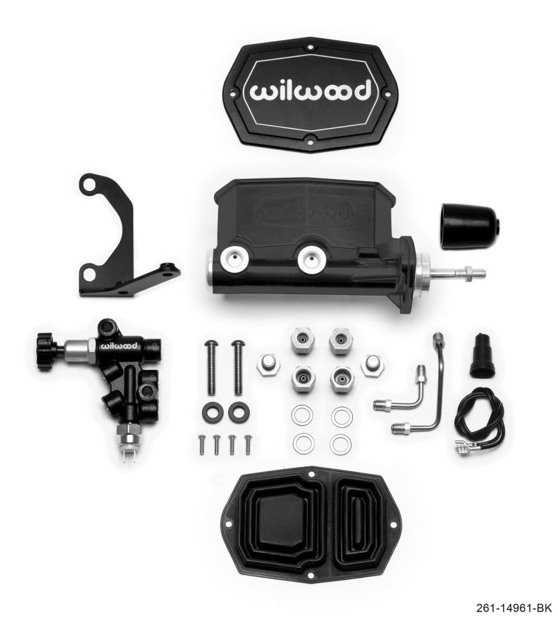 Wilwood Compact Tandem M/C - 7/8in Bore - w/Bracket and Valve (Pushrod) - Black.