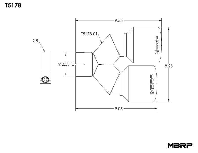MBRP Universal T304 SS Dual Tip 4in OD/2.5in Inlet.