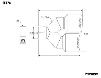 MBRP Universal T304 SS Dual Tip 4in OD/2.5in Inlet.