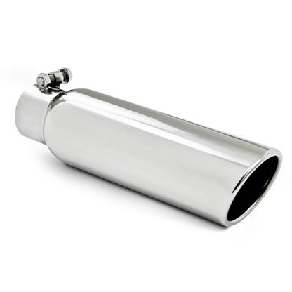MBRP Universal Tip 3.5in OD 2.5in Inlet 12in L Angled Cut Rolled End Clampless No-Weld T304.