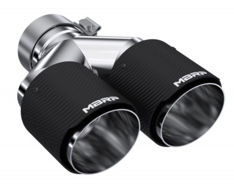 MBRP 3in ID / Dual 4in OD Out Staggered L 9.37in / R 9.87in Dual Wall Carbon Fiber Univ Exhaust Tip.
