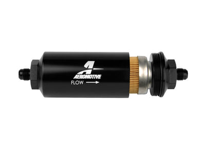 Aeromotive In-Line Filter - (AN-6 Male) 10 Micron Fabric Element Bright Dip Black Finish.